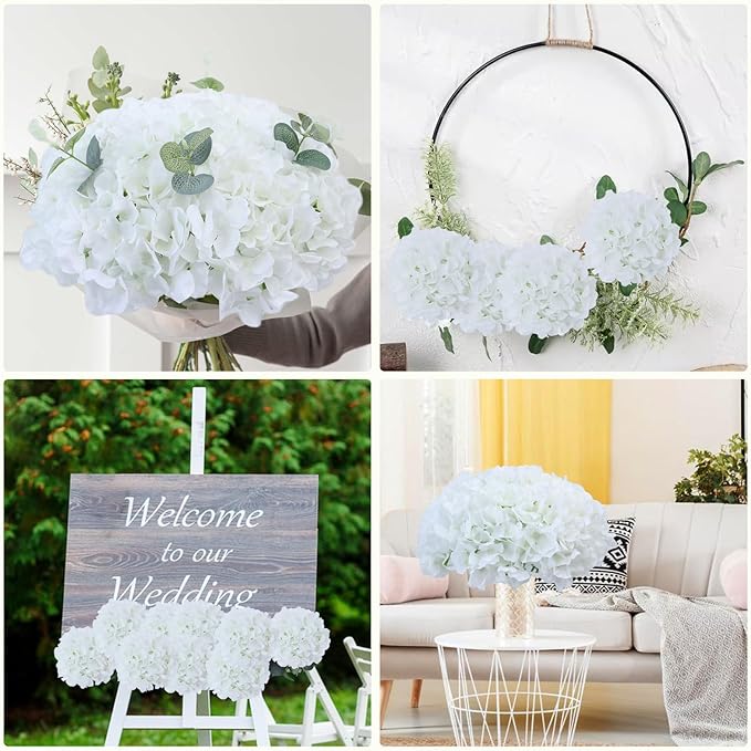 AVIVIHO 10pcs Fake Flowers for Vase,White Flowers Hydrangea Artificial Flowers Bulk Realistic Ivory Silk Flowers with Stems for Spring Home Table,Wedding Decor,Baby Shower,Centerpieces Decor