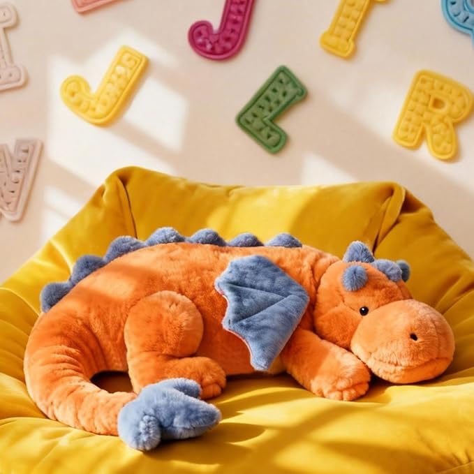 ARELUX Giant 50in 3Lb Big Orange Dragon Large Stuffed Animals Cute Plush Toy Fuzzy Jumbo Dinosaur Pillow Plushies with Wings Cuddly Soft Pterosaur Plushie for Friends Family Member