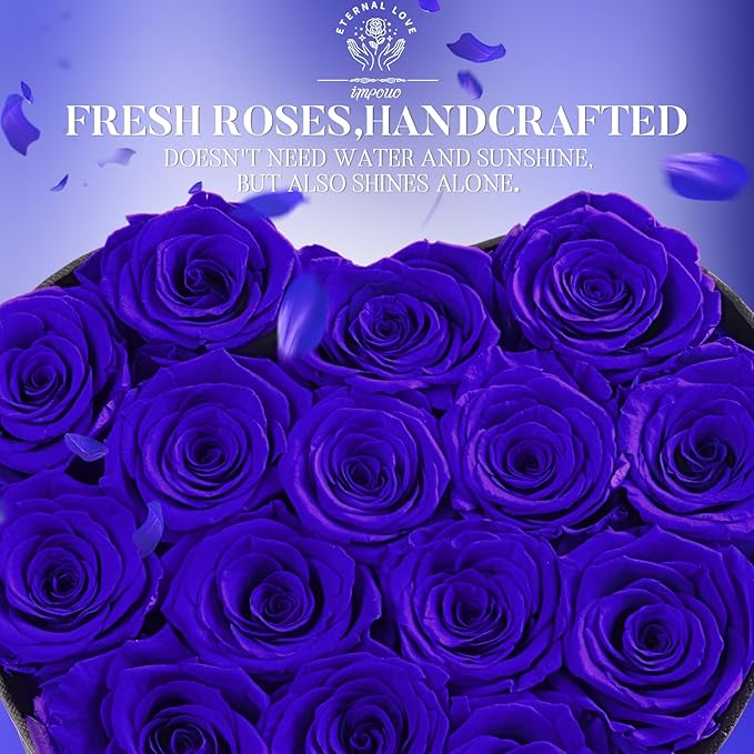 Impouo 16 Preserved Flower Delivery Prime, Preserved Roses in a Box, Birthday Gifts for Women, Mother's Day, and Valentine's Day-Blue Roses