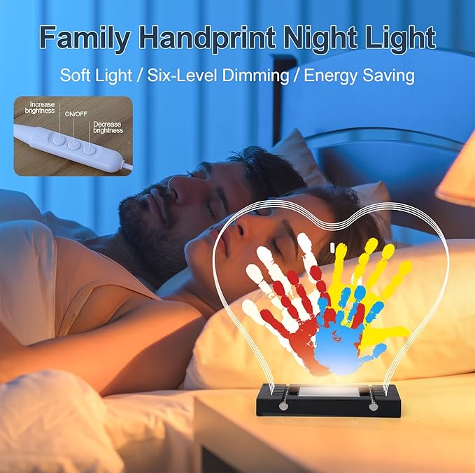 Bixinyo Family Handprint Kit with Light, Baby Hand and Footprint Kit, DIY Craft Keepsake, Family Gifts for Mom, New Parents, Mother's Day, Adoption, Baby Shower Gifts for Boys & Girls (Heart, Black)