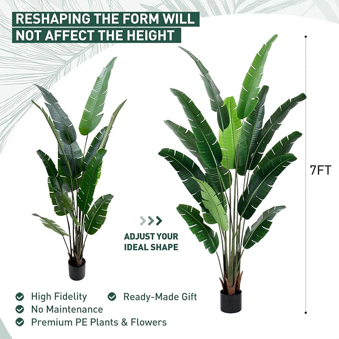 YEPDIN 7 FT Artificial Bird of Paradise Plants Decoration Large Fake Tree | Fake Banana Leaf Plant Decor Large Faux trees Realistic Indoor Outdoor Tall Floor Plants for Living Room, Office Decor