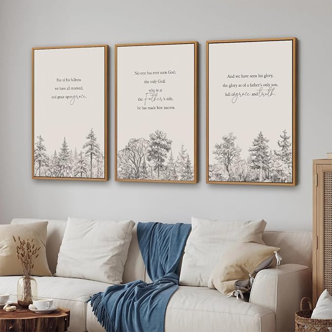 KYLESONLIE Large Christian Bible Verse Framed Canvas Wall Art, Inspirational Jesus Scripture Posters Wall Decor, Nature Forest Zen Art Paintings for Living Room Bedroom Dining Room Church 16"x24"x3