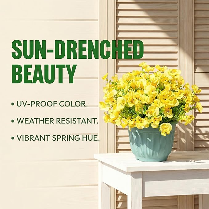 trytuny Artificial Flowers for Outdoor, Realistic Faux Plants for Outside Indoor Porch Patio Window Box Planter Home Decor (12pcs -Yellow)