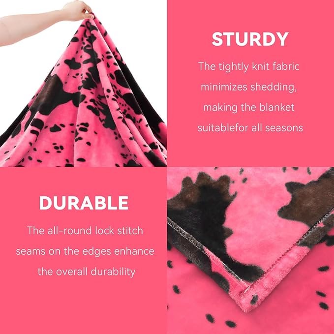 Hot Pink Throw Blanket for Women, Soft Warm Cozy Fleece Blanket for Teenage Girl Dorm Bedroom Y2K Room Decor, Cute Pink Gifts for Birthday Graduations Mother’s Day Easter, 50x60 Inches