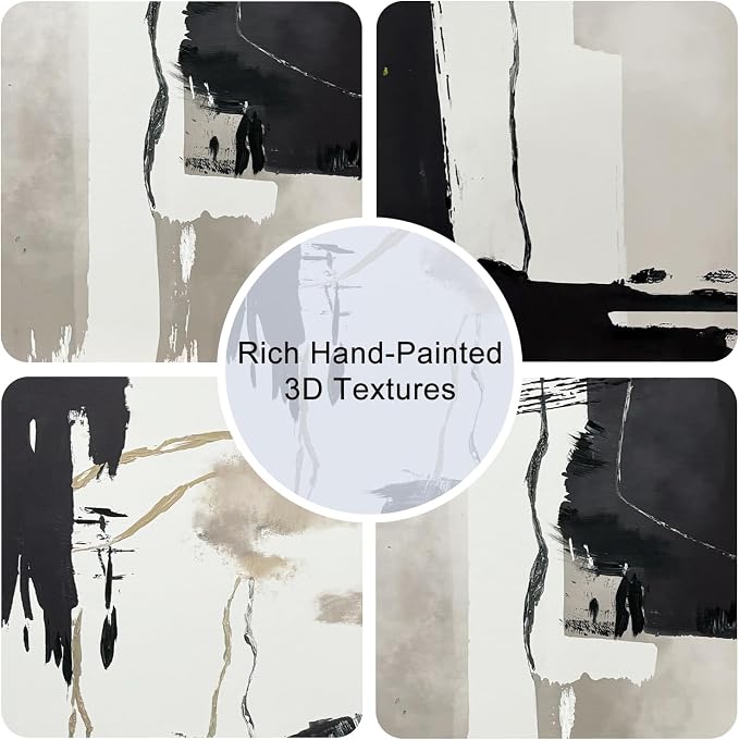 Black White Brown Framed Canvas Wall Art Set, Neutral Geometric Wall Decor, Modern Abstract Wall Painting, Minimalist Artworks for Living Room, Bedroom, Dining Room, Office-24 x36 x3