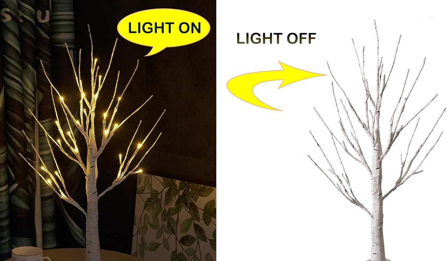 2FT Fairy Birch Tree with 24 LED Lights Artificial Tree Lamp with Timer for Easter Christmas Decoration Light Spirit Tree USB/Battery Powered Branch Trees for Party Wedding Home (24 LED Light)