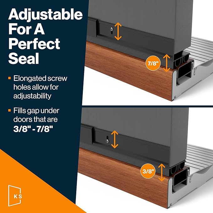 New: KS Hardware, Patent Pending, Adjustable Double Bubble Door Sweep, Draft Stopper, Under Door Seal for Exterior Doors, 1 3/4" x 42" (Black 42 inch)