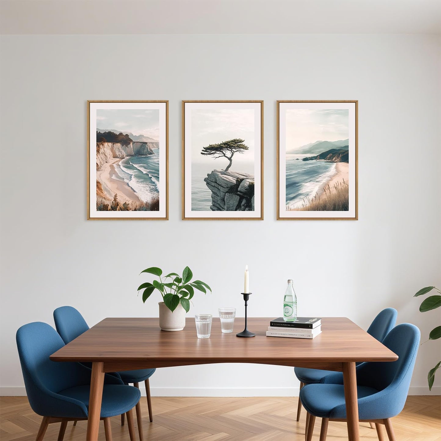 Amalfi Coastal Beach Framed Canvas Wall Art Set, Summer Ocean Wall Decor, Southwestern Beach Wall Painting, Ocean Seascape Art Prints for Living Room, Bedroom, Dining Room - 16"x24"x3