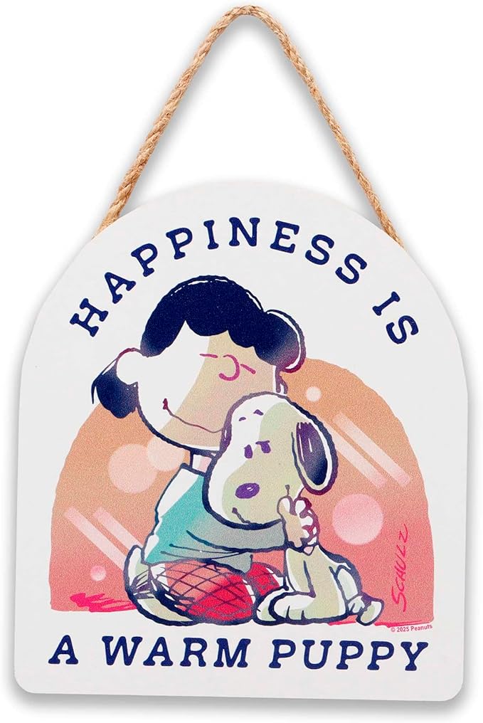 Peanuts Snoopy and Lucy Happiness is a Warm Puppy Hanging Wood Wall Decor - Cute Snoopy Sign for Home