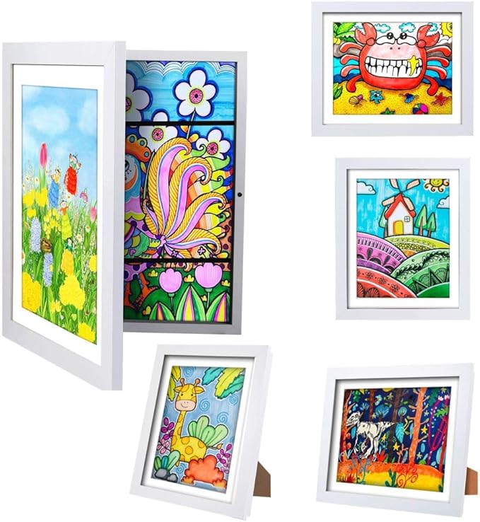 [4-Pack] Kids Artwork Frames Changeable - Kids Art Frame,Front Opening Holds 150,Children Art Projects Kids Art Frames,10x12.5 Picture Frame for Display Kid Art Work,With Storage(Wood)