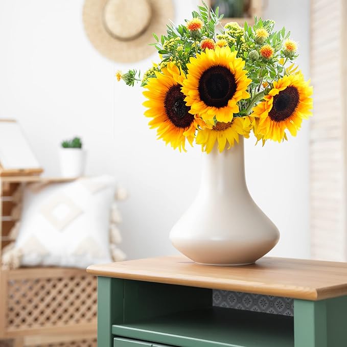 CEWOR 10pcs Sunflowers Artificial Flowers with Long Stem Fake Sunflowers Bulk Fall Decoration for Wedding Home Birthday Party Outdoor Indoor Decor
