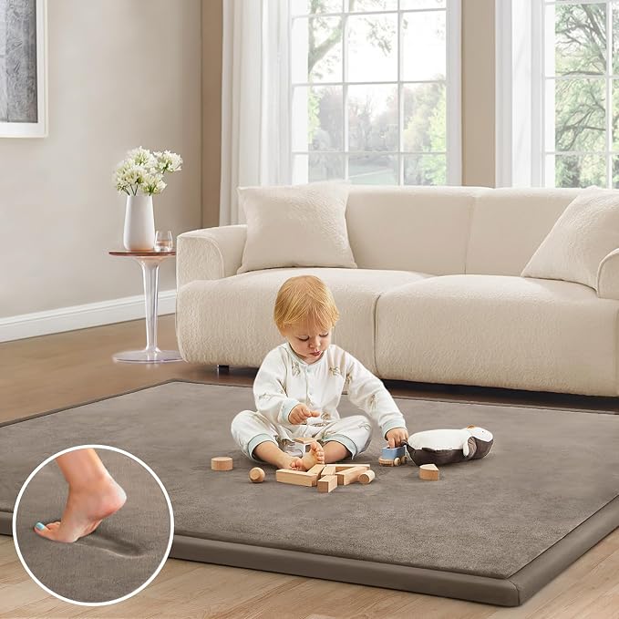 Baby Play Mat for Floor Nursery Rug Muscle Mat Area Rug Playroom Rug 59"x79" Playpen Mat Elastic Foam 1.3" Thick Crawling Mat for Babies,Toddlers, Infants, Kids,Camel