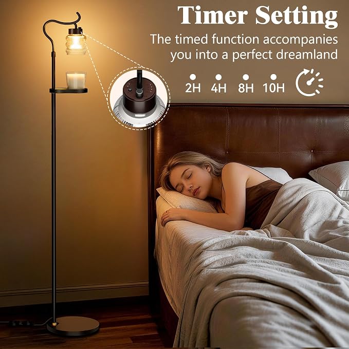 Candle Warmer Floor Lamp with Timer, Dimmable Candle Warmer for Home Decor, Height Adjustable Floor Warmer, Birthday Gifts for Girlfriend Mom Christmas Mother's Day Gfit (Brown TOP)