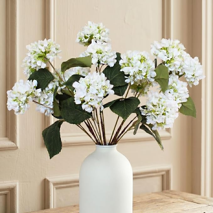 Real Touch Hydrangea Flowers 5 Stems (15 Heads) Artificial, Small Faux Hydrangea Flowers with Stems For Table Decor, Mini Silk Floral Arrangements Bouquet, Hortensias Artificiales, Snowball Viburnum
