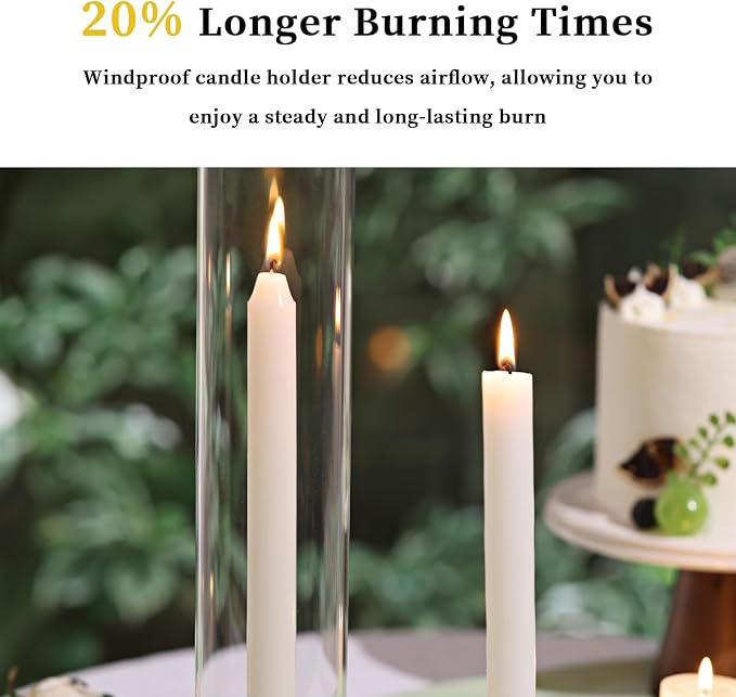 Volens Hurricane Glass Candle Holders Bulk- Set of 24 Candlestick Holders for Taper Candles with Windproof Cylinder Covers 14" Tall Clear Glass Chimney Cover for Wedding Table Centerpiece