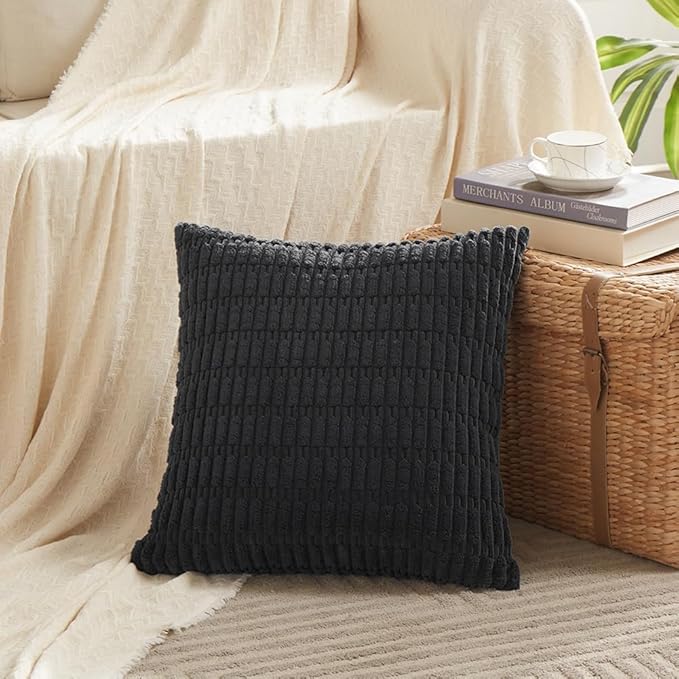 Fancy Homi 4 Packs Decorative Throw Pillow Covers for Living Room Couch Bed, Modern Farmhouse Boho Home Décor Accent Cushion Case, 14" x 14" (Pack of 4), Black
