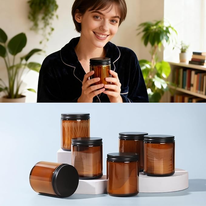Vitreaux 8oz Amber Glass Jars with Airtight Lids (3 Pack) - Empty Candle Jars for Candle Making,Cosmetic Jars for Creams,Spice,Lotions & Salve