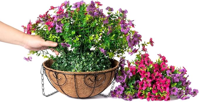 HyeFlora 2 Set Artificial Outdoor Flowers Hanging Basket, Faux Hanging Plants for Outside Spring Decoration, Fake Silk UV Resistant Look Real Daisy for Porch Patio Home Decor