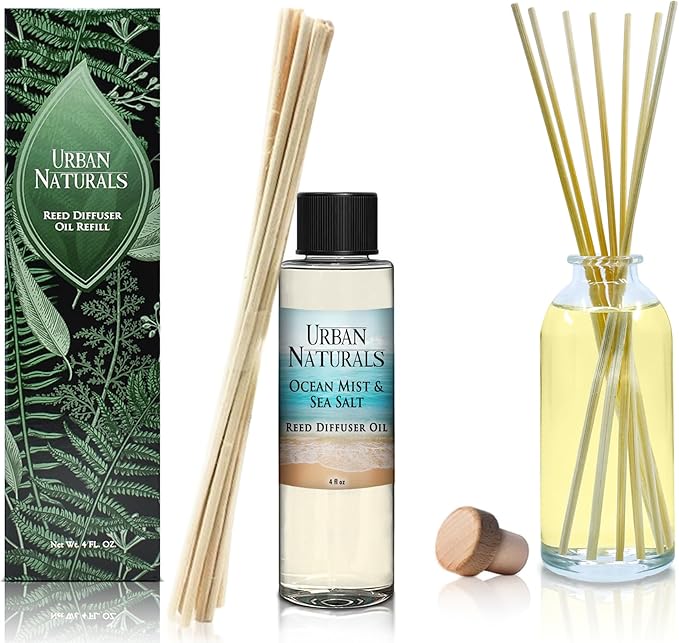 Urban Naturals Ocean Mist & Sea Salt Scented Oil Reed Diffuser Refill, 4 oz (2 Pack)