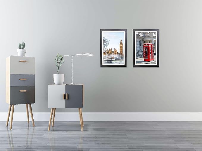 The Display Guys - Black Wooden Minimalist Picture Frames Set - Tempered Glass - 12x18 matted to 11x17 - Wall Hanging - 4-Pack