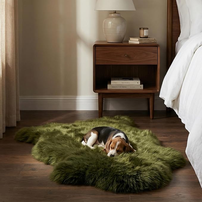 Premium Genuine Sheepskin Area Ruge - Real Wool Fur Shaggy Carpet | Fluffy Soft Natural Lambskin Rug Seat Chair Covers for Couch Sofa Bedroom Living Room(Dark Green,2×3 Feet Sheepskin)