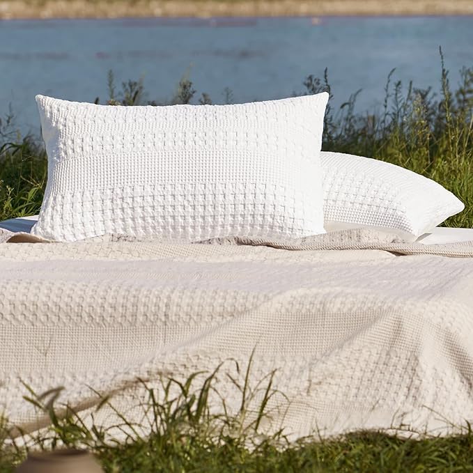PHF 100% Cotton Waffle Pillow Shams Standard Size, 2 Pack 20" x 30" Soft Skin-Friendly Pillowcases, No Filling, Aesthetic Woven and Breathable Waffle Weave Pillow Case Covers for Bed, White