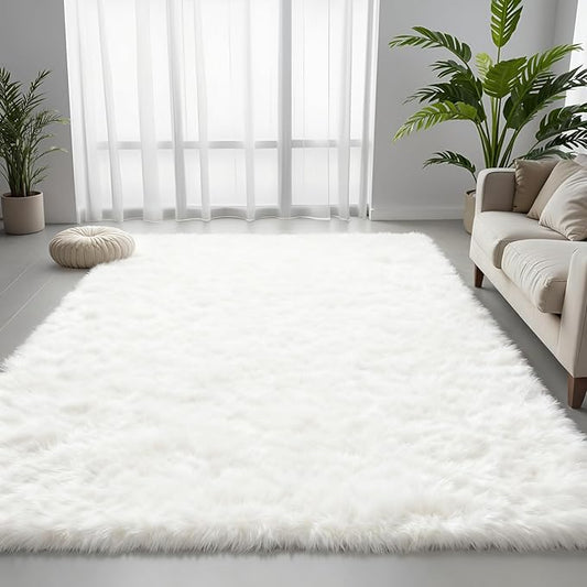 5x7 Area Rug for Living Room, Ultra Soft Fluffy Shag Rugs for Bedroom, Non-Slip Large Fuzzy Plush Rug Indoor Floor Carpet for Nursery Kids Office Dorm Modern Decor, White