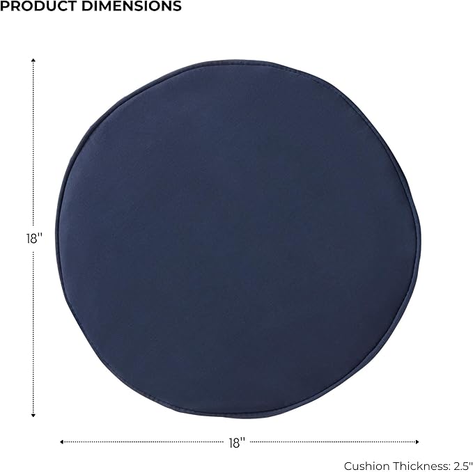 Set of 2 Outdoor 18 inch Round Patio Dining Chair Pads – Comfortable Fiber-Filled Seat Cushions with Ties, Reversible Polyester Fabric, Navy