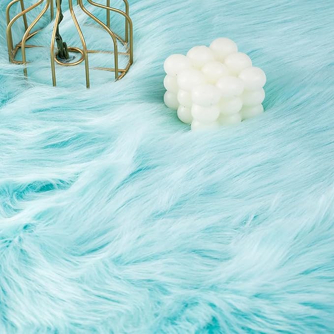 Faux Fur Sheepskin Runner Rug Blue 2x6 ft Ultra Soft Shaggy Plush Fluffy Fuzzy Area Carpet Decorative Chair Cover Floor Mat for Bedroom Sofa Living Room Bedside