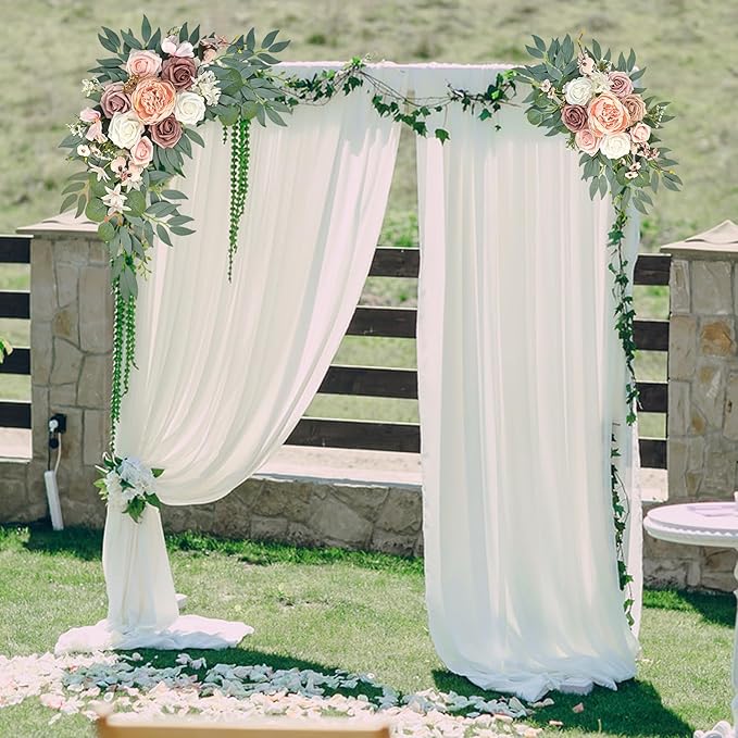 Pink Wedding Arch Flowers Set of 2, Artificial Wedding Arch Floral Swag Arrangement for Reception Photo Backdrop Decoration, Bridal Shower, Baby Shower