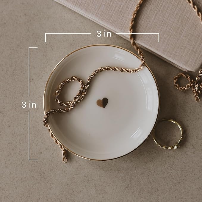 Sweet Water Decor Gold Heart Jewelry Dish Tray - Elegant Ceramic Ring Dish for Home Decor, Bridal Parties, Jewelry Storage, Rings, and Earrings Organizer