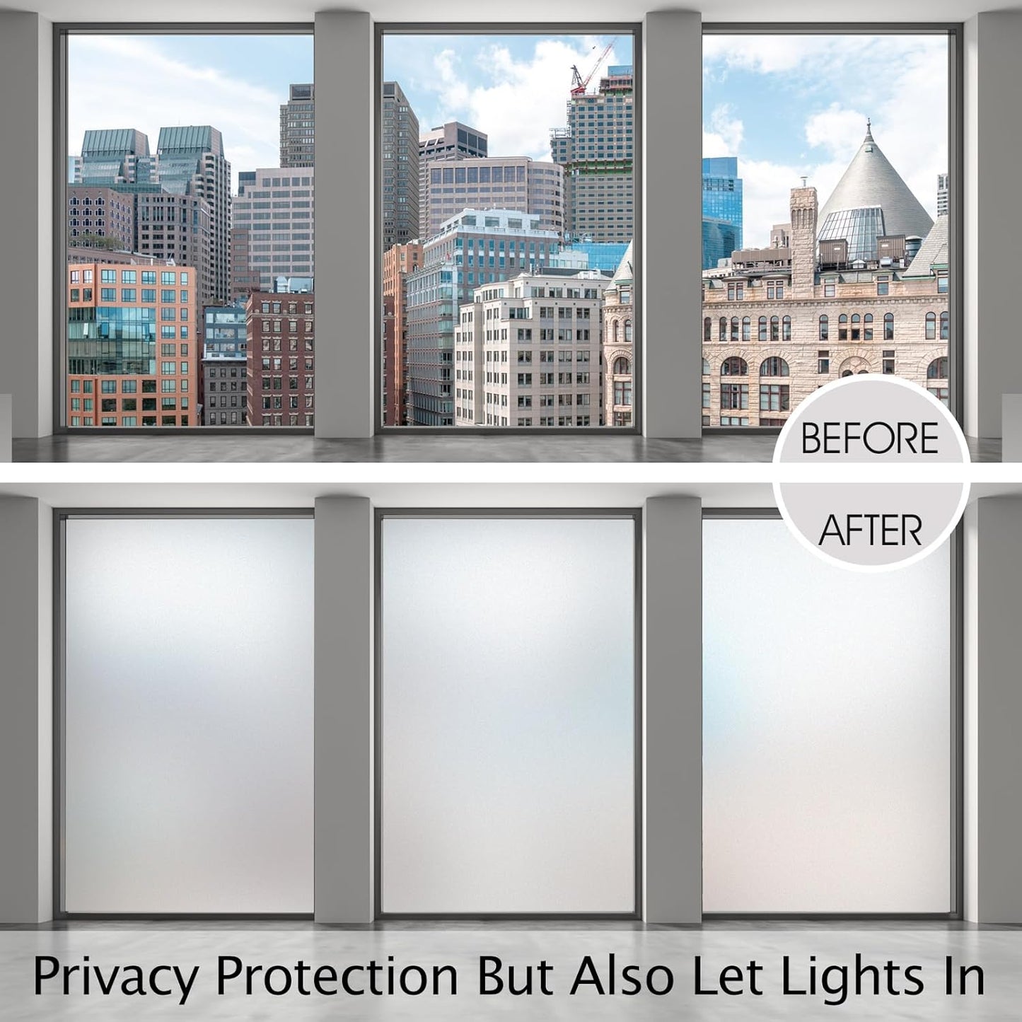 HIDBEA Frosted Window Privacy Film Non-Adhesive, Reusable Window Glass Films Heat Control Self Static Cling Removable Window Stickers for Home Office Living Room (Frosted, 55.1 Inch x 32.8 Feet)