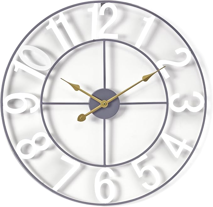 Sorbus Large Wall Clock for Living Room Decor - Wall Clock for Kitchen - 24 inch Big Wall Clock Decorative - Metal Wall Art - Analog Large Clock for Bedroom, Home, Kitchen, Office, Wall Decor (White)