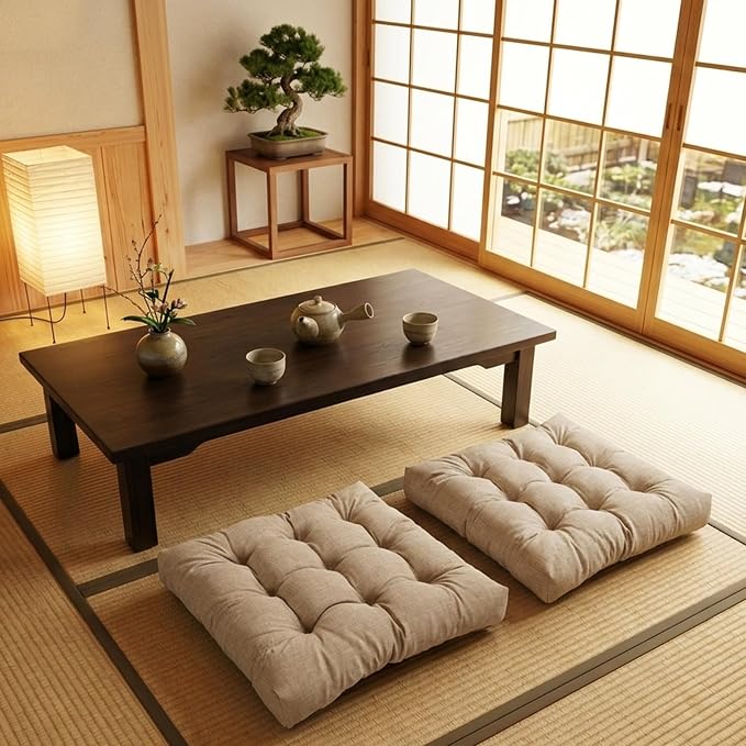 Large Square Floor Cushions Set of 2, 22 x 22 Inch with Non-Slip Bottom, Memory Foam Floor Pillow for Sitting, Meditation & Yoga, Soft Supportive Floor Seating Cushion for Adults & Kids (2, Oatmeal)