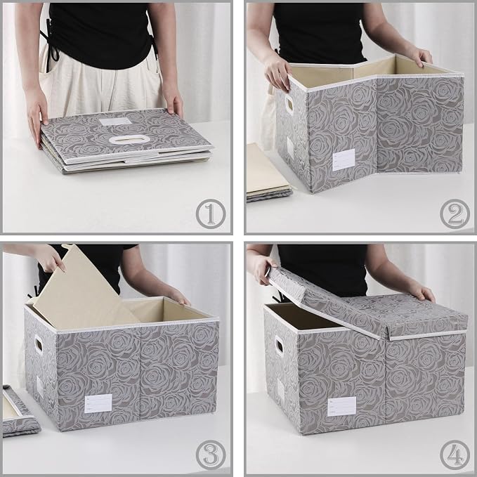 PRANDOM Jumbo Collapsible Storage Boxes with Lids Fabric Decorative Storage Bins Cubes Organizer Baskets with Cover Handles Divider for Bedroom Closet Living Room 23.2x15.7x11.8 Inch 3 Pack