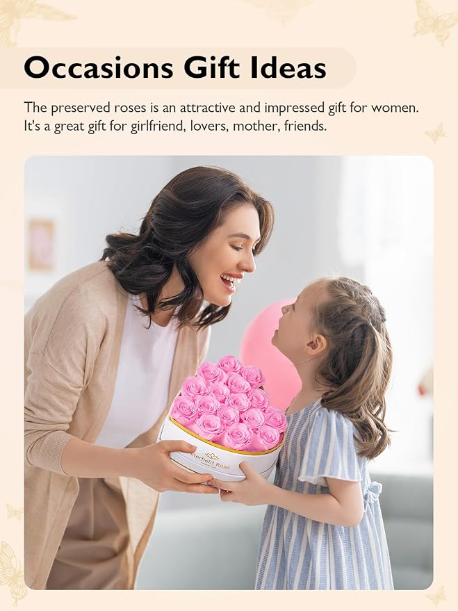 Eterfield 16 Forever Flowers in Heart Shape Box, Preserved Roses That Last a Year Preserved Flowers Birthday Gifts for Her Mom Women Wife Anniversary Valentines Day Mothers Day Christmas, Light Pink