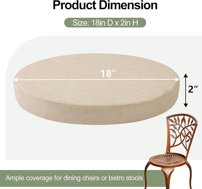Tromlycs Round Chair Seat Cushions for Circle Bistro Stool Chairs Pads Pillow Large Indoor Circular Non Slip Foam Cushion 18 inch Beige Set of 2