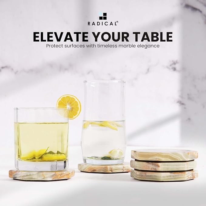 Radicaln Green Onyx Marble Coasters Set of 6 Handmade 3.5" Inch Star Coasters for Drinks, Ideal Coaster Set for Dining & Coffee Tables