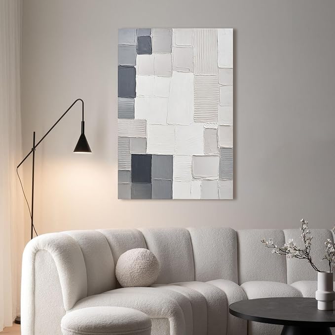 Abstract Mosaic Canvas Wall Art, 24x36" Modern Vertical Textured Wall Decor | Hand-Painted 3D Textured Oil Painting in Neutral Tones, Large Minimalist Artwork for Living Room Bedroom Office Hallways