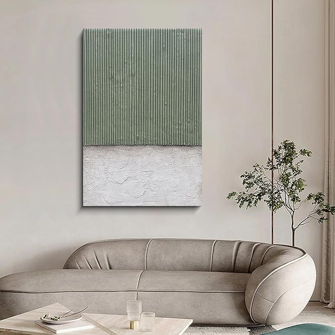 NANKAI Art Hand-Painted White and Green Textured Oil Painting - Modern Minimalist Abstract Art. Decorative wall Hanging for Home or Office Corridor 24x36 inches