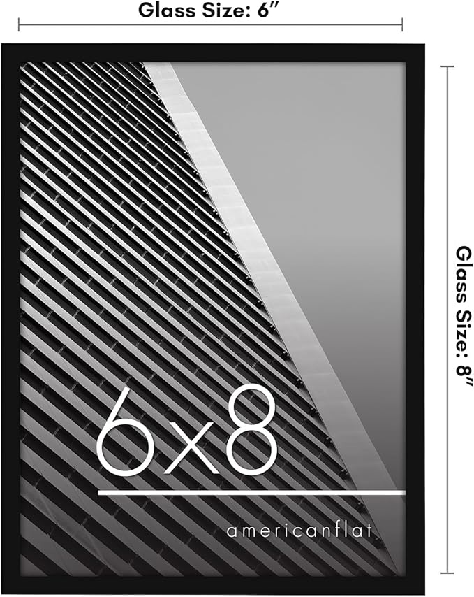 Americanflat 6x8 Picture Frame with Shatter-Resistant Glass - Streamline Collection - Thin Border Photo Frame for Tabletop and Wall Display - Hanging Hardware and Easel Stand Included - Black