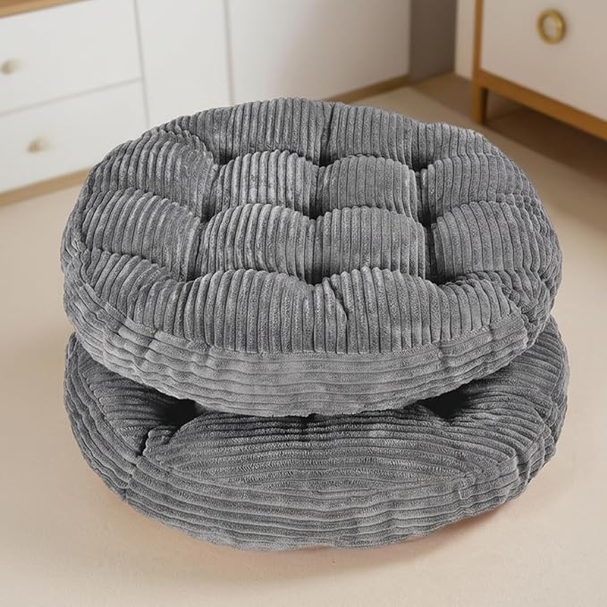 Large Floor Pillow for Adults, 22x22" Memory Foam Floor Cushion with Corduroy Cover, Round Floor Sitting Cushions for Meditation, Lounge,Seating for Yoga, Tatami Living Room (2, Round-Dark Grey)