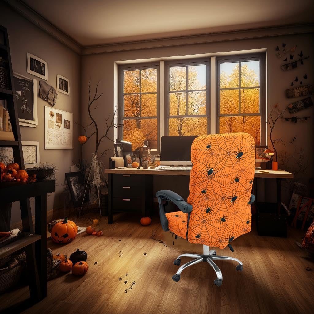 Halloween Office Chair CoversHorror Bloody Handprints Footprints on White Horror Theme Print Stretchable Slipcover for Modern Simplism Style High Back Boss Chair(No Chair) (Halloween07, M)…