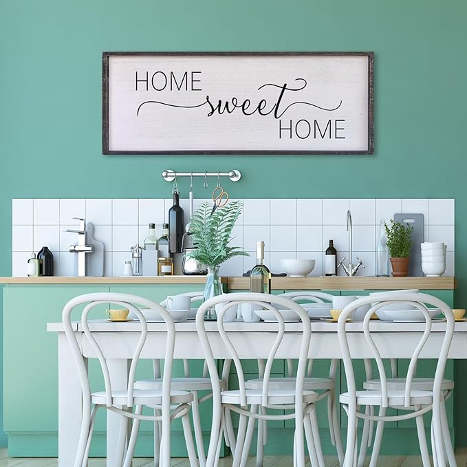 Home Sweet Home Sign Wall Decor 32”X12” Master Family Room Above Bed Beautiful Living Room Above Couch Sign Large Rustic Farmhouse Wood Framed Entryway Hanging Wall Art Decoration (Black)