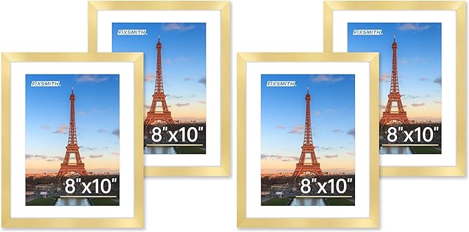 FIXSMITH 8x10 Picture Frame Set of 2, Gold Picture Frames Collage for Tabletop or Wall Display, Photo Frame with HD Plexiglass, Display Pictures 5x7 with Mat or 8x10 Without Mat (Pack of 2)