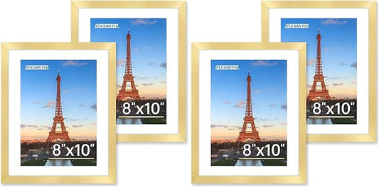 FIXSMITH 8x10 Picture Frame Set of 2, Gold Picture Frames Collage for Tabletop or Wall Display, Photo Frame with HD Plexiglass, Display Pictures 5x7 with Mat or 8x10 Without Mat (Pack of 2)