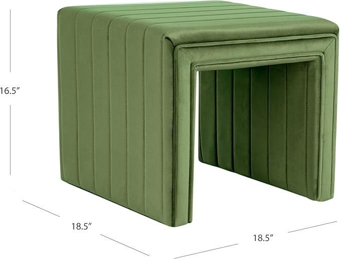 HomePop Modern Channel Tufted Velvet Ottoman|Homepop Home Décor|Ottoman for Living Room & Bedroom - Green