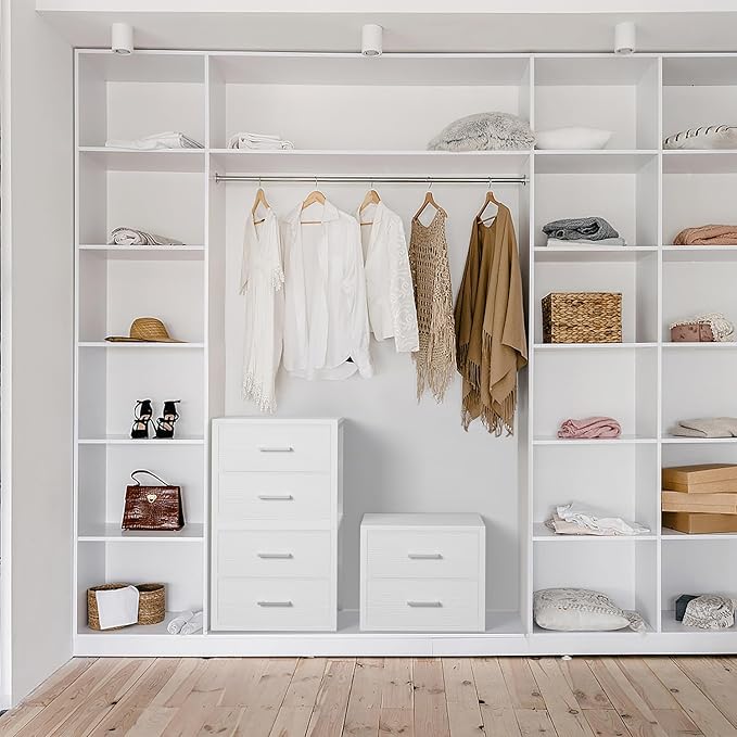 BOLUO Stackable Storage Drawers Closet Organizers and Storage Fabric White 2 Drawer Dresser for Bedroom Modern