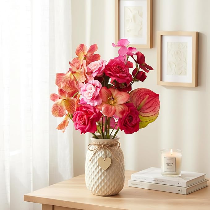 CEWOR Artificial Flowers Fake Flowers for Vase Silk Faux Flowers for Wedding Bouquets Flower Arrangements Floral Table Centerpieces Home Kitchen Garden Party Décor (Pink)