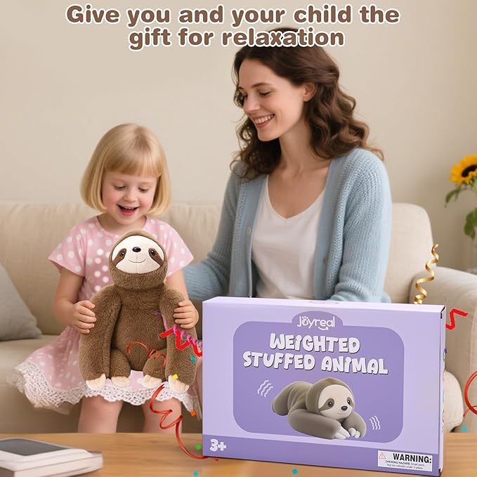 Joyreal Sloth Sensory Weighted Vibrating Pillow, Pressure Activated for Kids Adults, Plush Minky Soft Size: 11 by 21 inches Pillow Animal for Gift Birthday